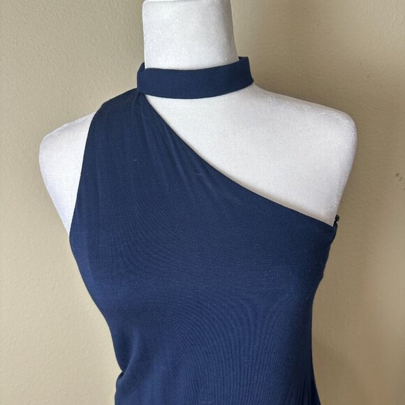 BAILEY 44 One Shoulder Neck Detail Navy Sheath Dress Size Medium Knit - Picture 3 of 11